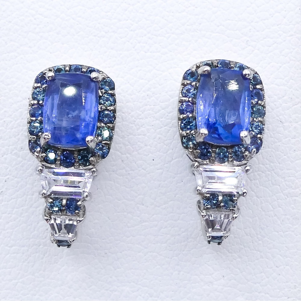 Kashmir Kyanite Halo 3.8ctw Djoy Rhodium Plated Sterling Silver New Drop Point